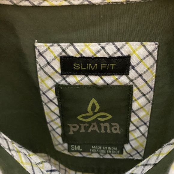 Prana Yellow And‎ Gray Plaid Button Up Short Sleeve Shirt Slim Fit Mens Smalll - Picture 3 of 9